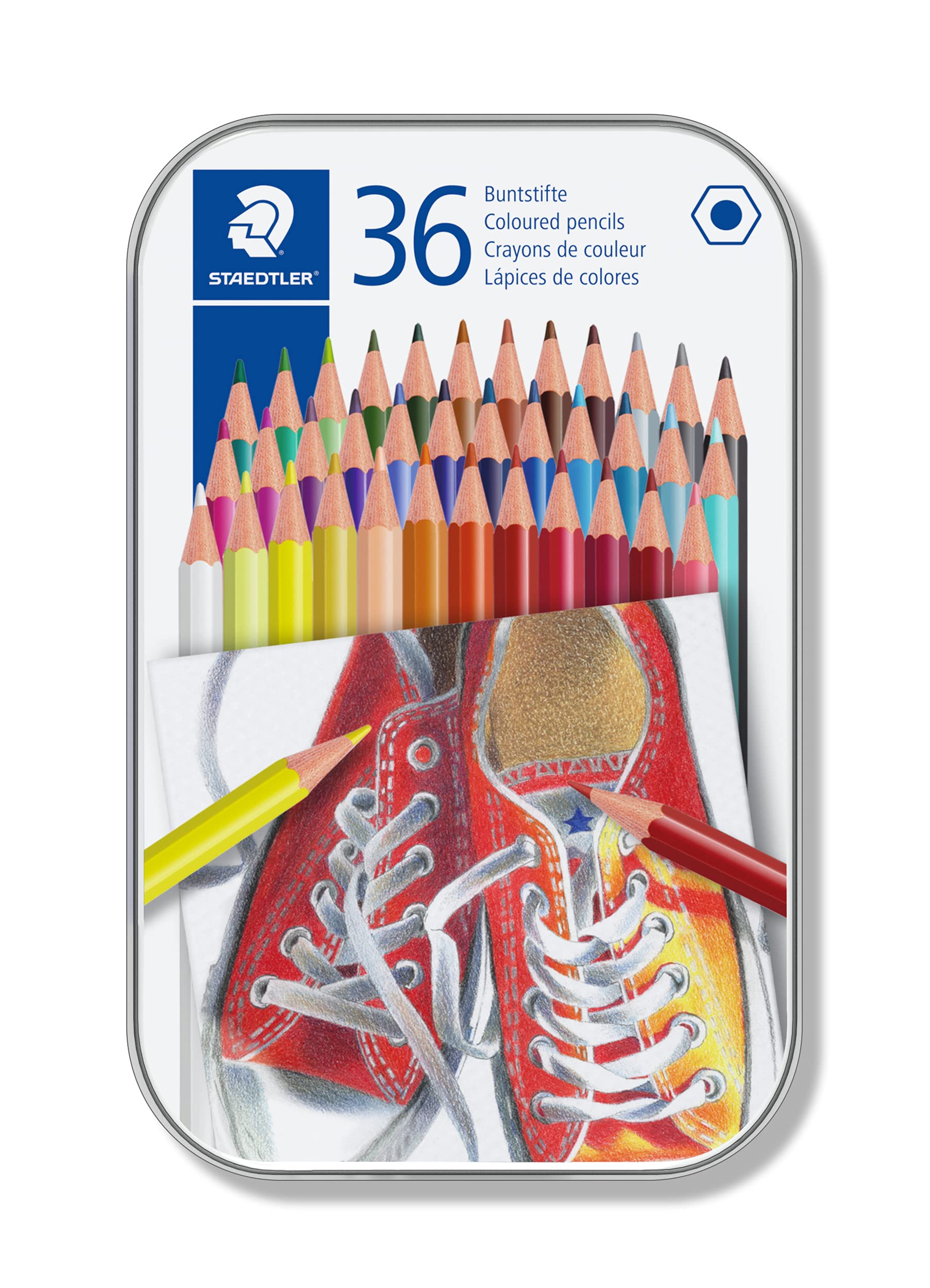 STAEDTLER 175 M36 Wood-Free Coloured Pencils - Assorted Colours (Tin of 36) 36 count (Pack of 1) Standard