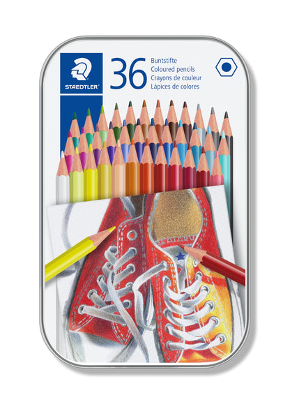 STAEDTLER 175 M36 Wood-Free Coloured Pencils - Assorted Colours (Tin of 36) 36 count (Pack of 1) Standard