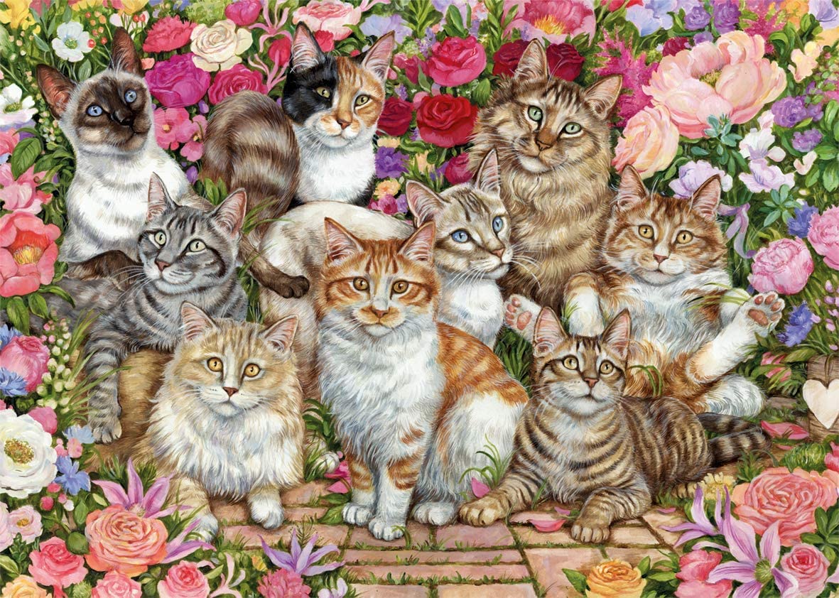 Jumbo, Falcon de luxe - Floral Cats, Jigsaw Puzzles for Adults, 1,000 Piece, 68 x 49 x 1 centimetres