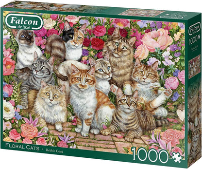 Jumbo, Falcon de luxe - Floral Cats, Jigsaw Puzzles for Adults, 1,000 Piece, 68 x 49 x 1 centimetres