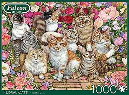 Jumbo, Falcon de luxe - Floral Cats, Jigsaw Puzzles for Adults, 1,000 Piece, 68 x 49 x 1 centimetres