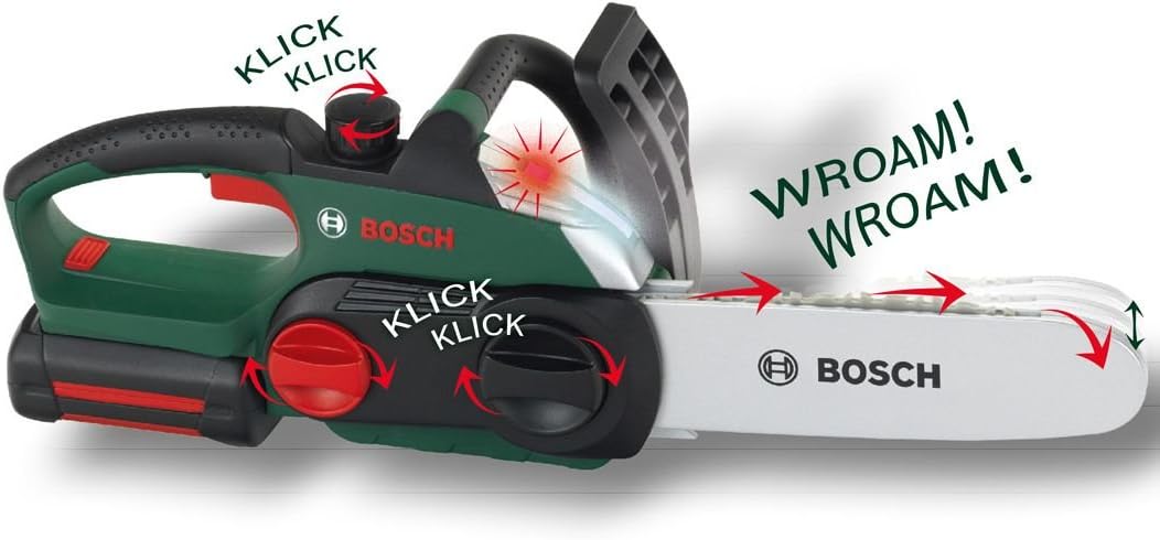 Theo Klein 8399 Bosch Chain Saw I Authentic Replica of the Original I Battery - Powered Saw with Light and Sound Effects I Toy for Children Aged 3 Years and up