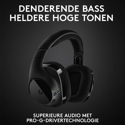 Logitech G533 Draadloze Gaming Headset, 7.1 Surround sound, DTS Headphone:X, 40mm Pro-G drivers, Noise Cancelling Microfoon, 2.4GHz draadloos, Lichtgewicht, Batterijduur 15 uur, PC/Mac - Zwart