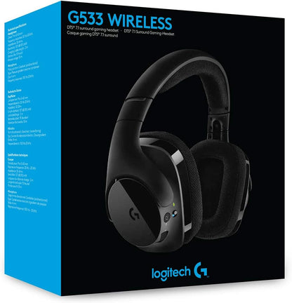 Logitech G533 Draadloze Gaming Headset, 7.1 Surround sound, DTS Headphone:X, 40mm Pro-G drivers, Noise Cancelling Microfoon, 2.4GHz draadloos, Lichtgewicht, Batterijduur 15 uur, PC/Mac - Zwart