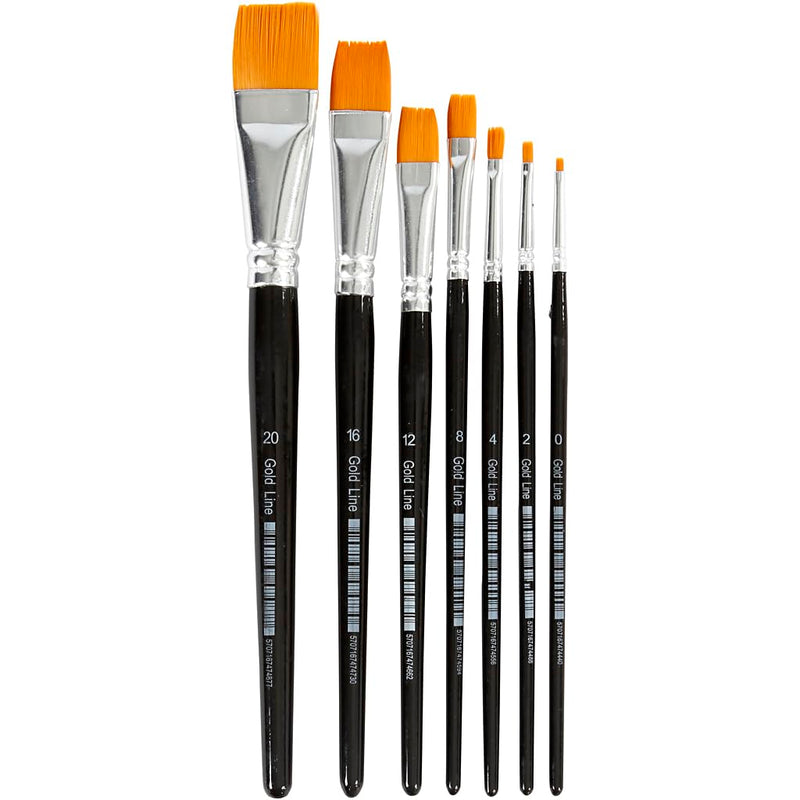 Gold Line Acrylic Brush Set, size 0-20 , W: 2-24 mm, flat, 7asstd