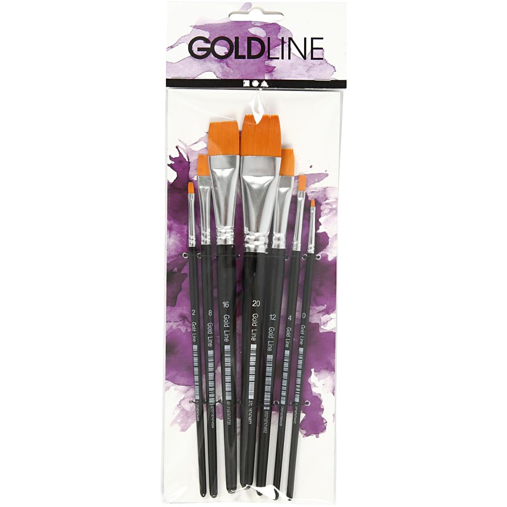 Gold Line Acrylic Brush Set, size 0-20 , W: 2-24 mm, flat, 7asstd