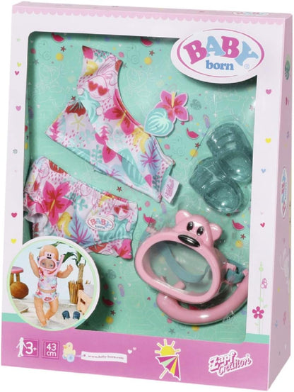 BABY born 829240 Holiday Deluxe Bikini Set 43 cm, rosa/Bunt