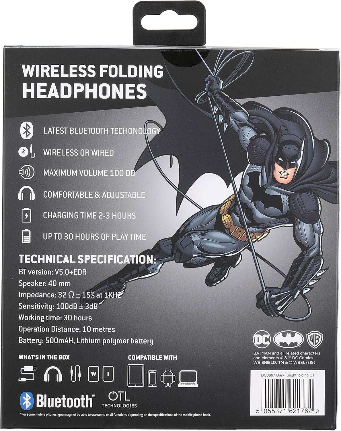OTL Technologies DC0667 Batman Wireless Headphones Folding Design