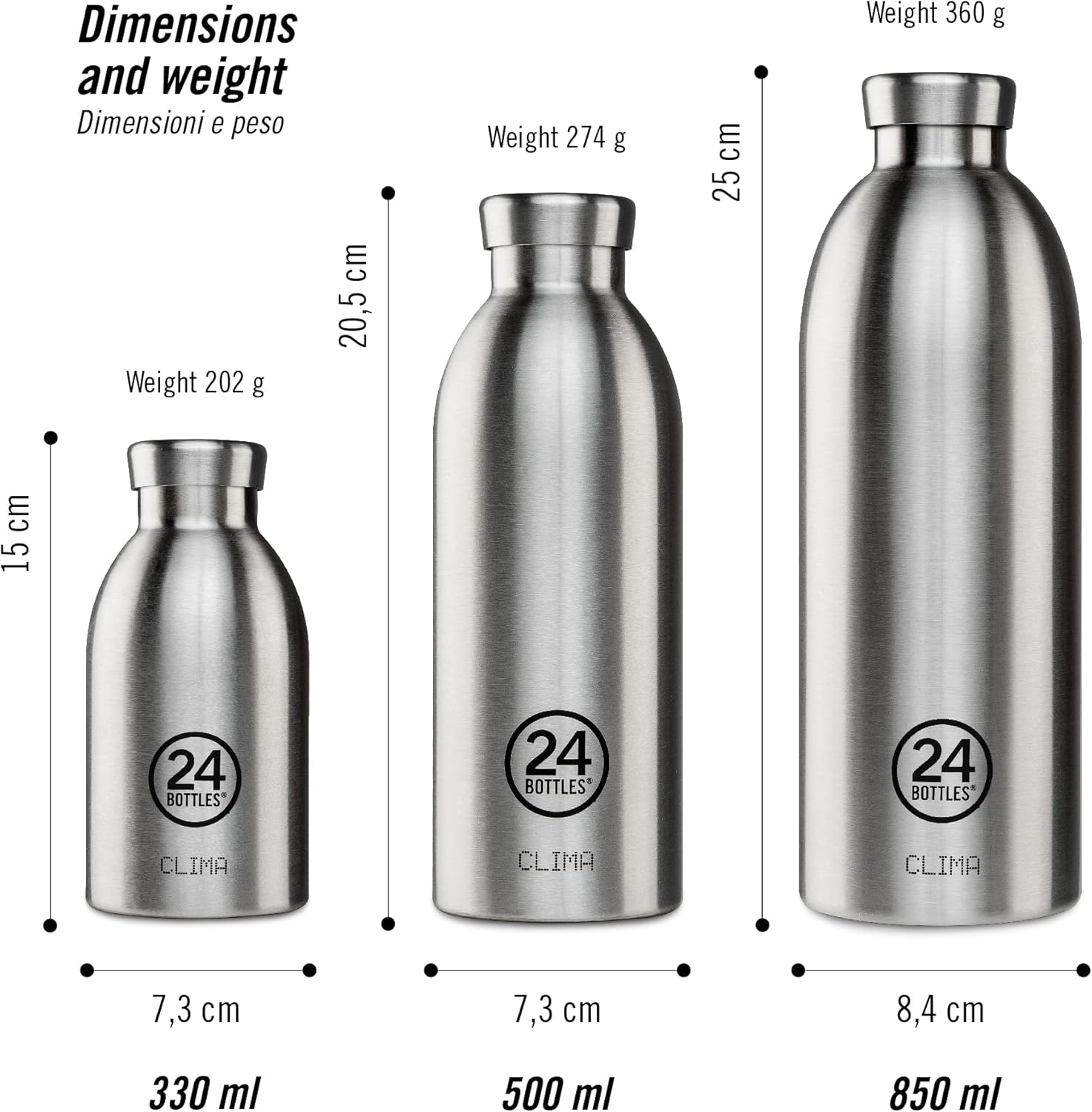 24BOTTLES Clima Bottle – 850 ml Stainless Steel Thermal Bottle, 100% Airtight Thermos Bottle (12h Hot 24h Cold) Italian Design, Ecological Thermal Bottles, Deep Blue Water Bottle