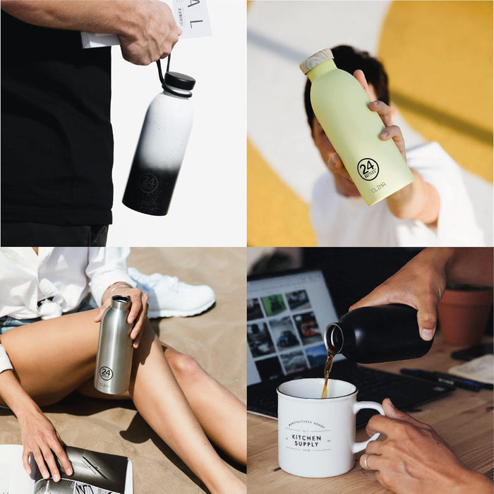 24BOTTLES Clima Bottle – 850 ml Stainless Steel Thermal Bottle, 100% Airtight Thermos Bottle (12h Hot 24h Cold) Italian Design, Ecological Thermal Bottles, Deep Blue Water Bottle