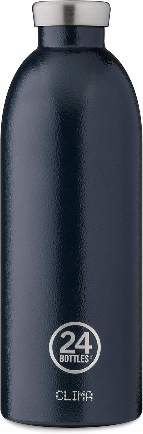 24BOTTLES Clima Bottle – 850 ml Stainless Steel Thermal Bottle, 100% Airtight Thermos Bottle (12h Hot 24h Cold) Italian Design, Ecological Thermal Bottles, Deep Blue Water Bottle