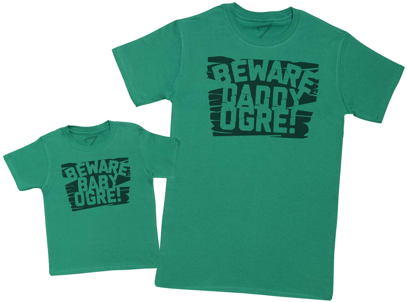 Zarlivia Clothing Beware Baby & Daddy Ogre! - Matching Father Baby Gift Set - Mens T Shirt & Baby T-Shirt - Green - XX-Large & 2-3 Years