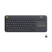 Logitech K400 Teclado Táctil Inalámbrico Plus para TV con un Control Multimedia y Panel Táctil, Disposición QWERTY Pan Nordic - Negro