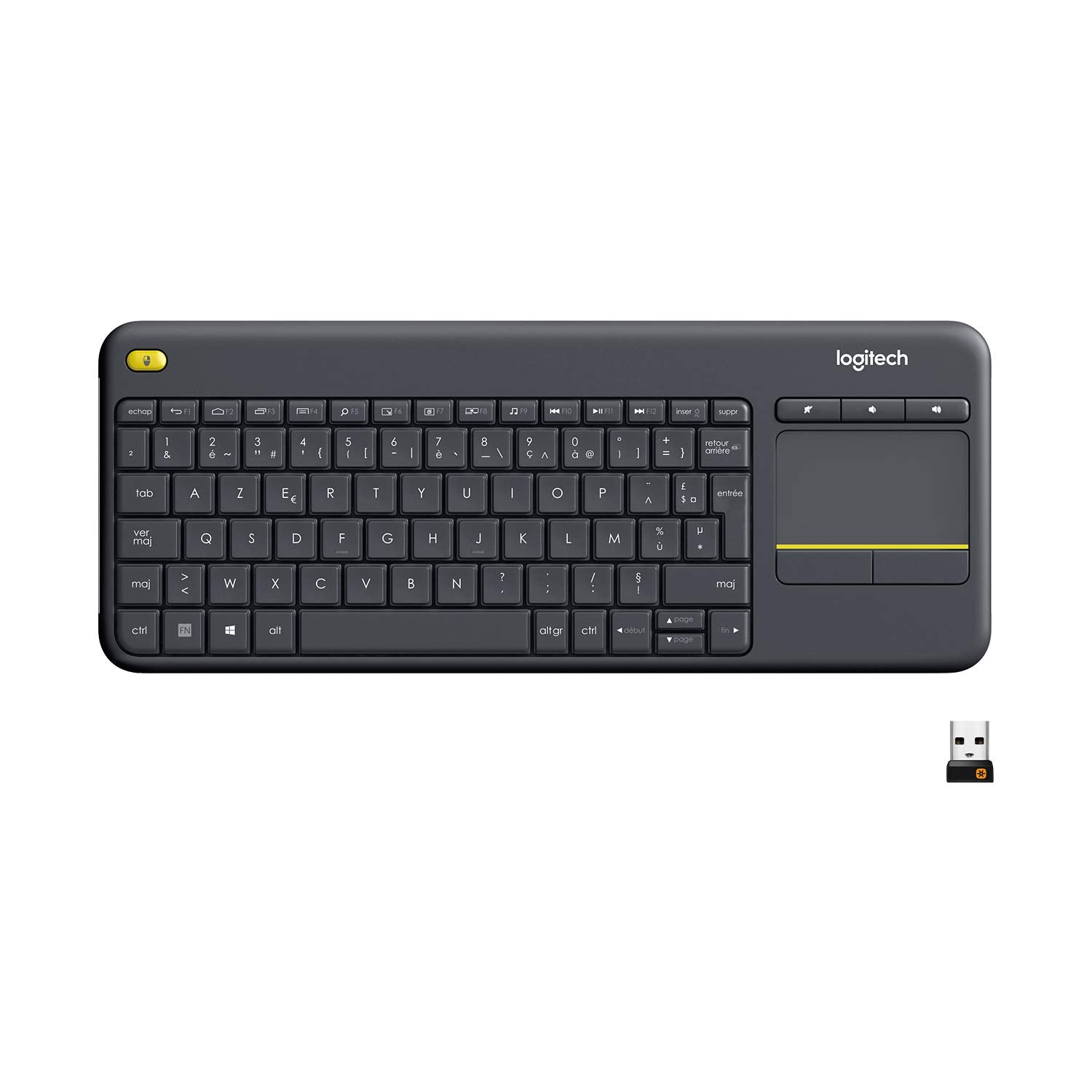 Logitech K400 Teclado Táctil Inalámbrico Plus para TV con un Control Multimedia y Panel Táctil, Disposición QWERTY Pan Nordic - Negro