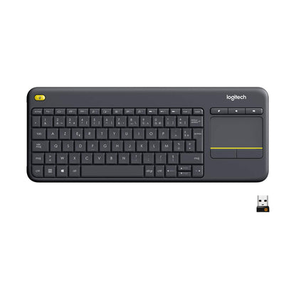 Logitech K400 Teclado Táctil Inalámbrico Plus para TV con un Control Multimedia y Panel Táctil, Disposición QWERTY Pan Nordic - Negro