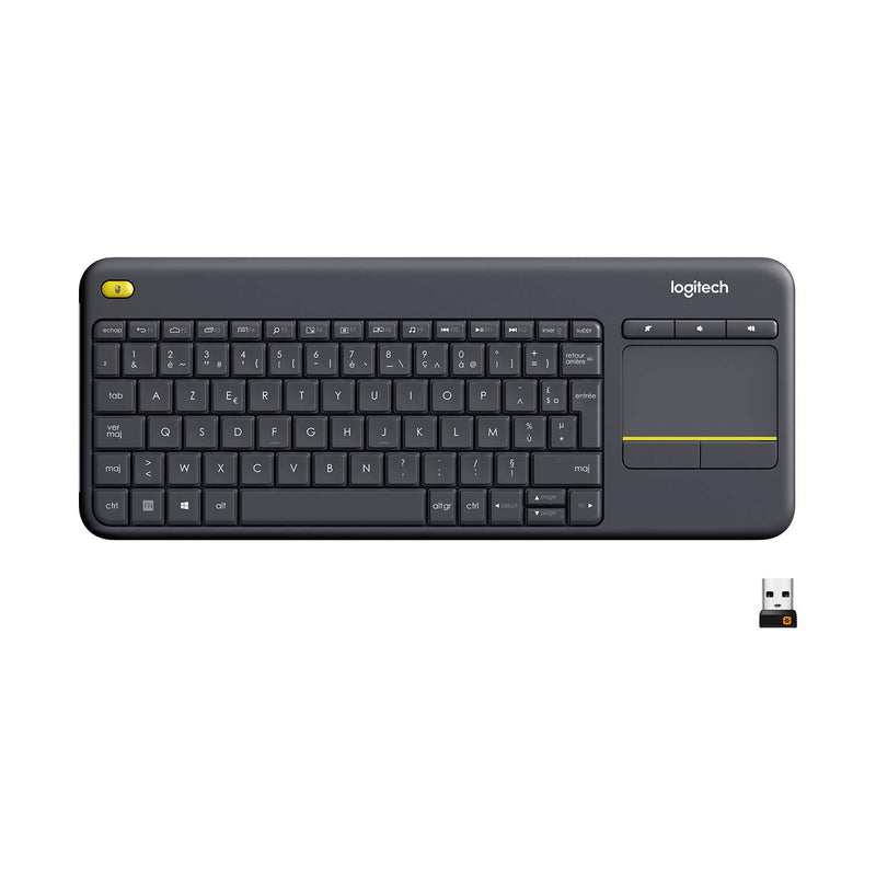 Logitech K400 Teclado Táctil Inalámbrico Plus para TV con un Control Multimedia y Panel Táctil, Disposición QWERTY Pan Nordic - Negro