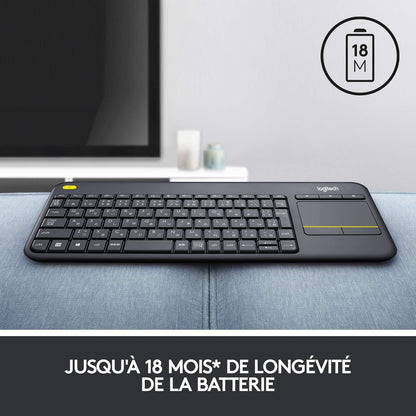 Logitech K400 Teclado Táctil Inalámbrico Plus para TV con un Control Multimedia y Panel Táctil, Disposición QWERTY Pan Nordic - Negro