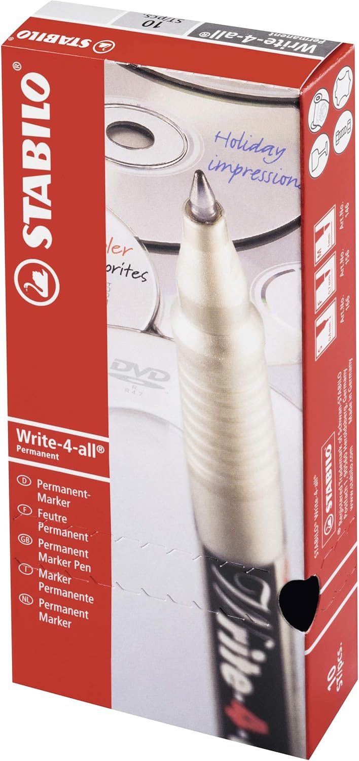 Permanent Marker Pen - STABILO Write-4-all - Fine - Pack of 10