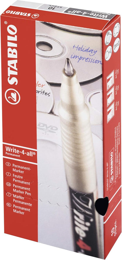 Permanent Marker Pen - STABILO Write-4-all - Fine - Pack of 10