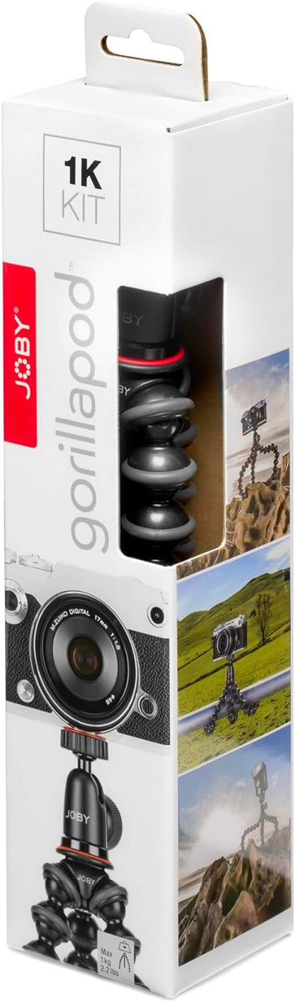 JOBY JB01503-BWW GorillaPod 1K Kit, Flexible Compact Tripod with BallHead for Enhanced Compact and CSC/Mirrorless Camera Up to 1 kg Payload, Black 1K Kit Single
