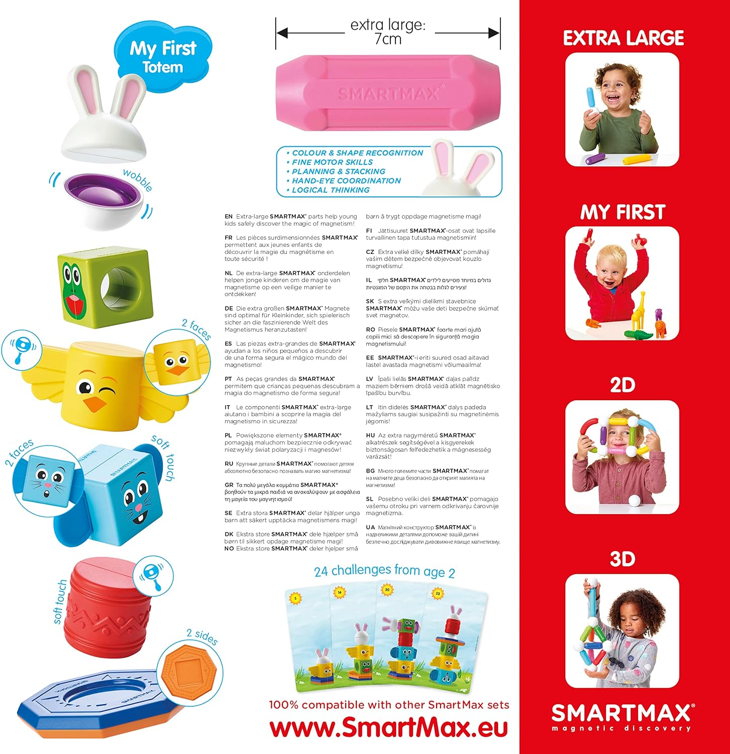 SMARTMAX - My First Totem, Magnetic Discovery Play Set with 24 Challenges, 7 pieces, 1 1/5-5 Years