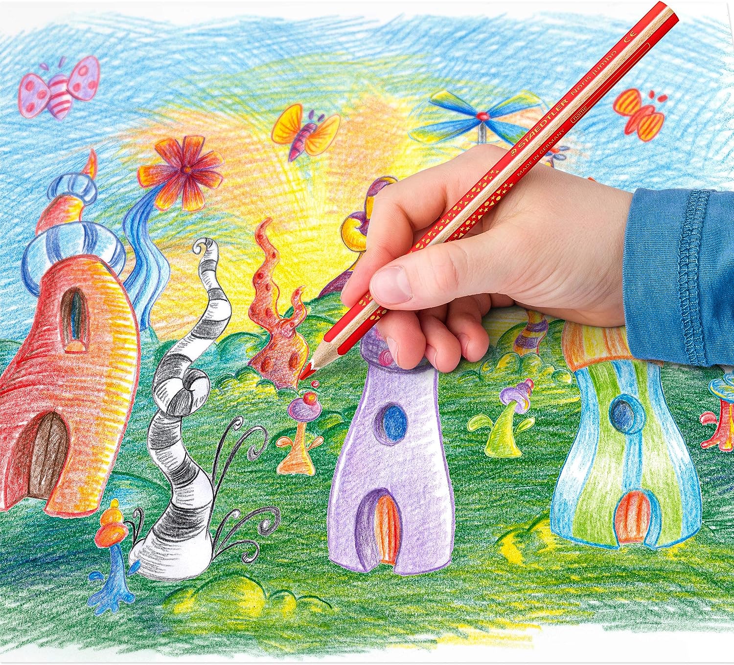 STAEDTLER 128 NC12P1 Noris Jumbo Coloured Pencils in Assorted Colours, Pack of 10 + 2, with Sharpener
