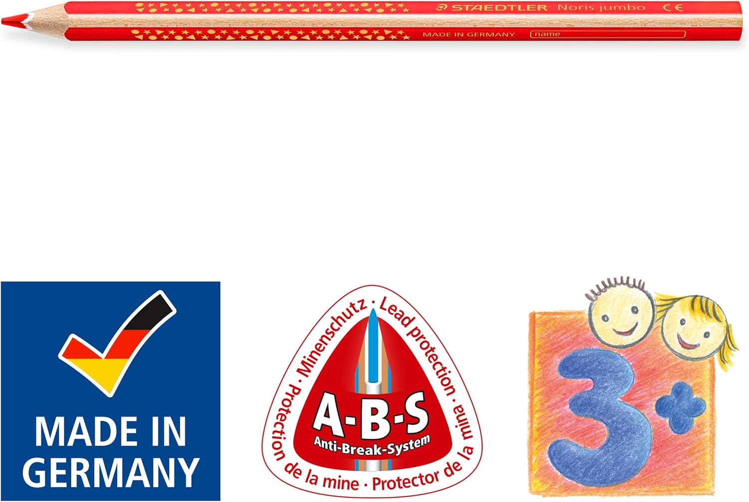 STAEDTLER 128 NC12P1 Noris Jumbo Coloured Pencils in Assorted Colours, Pack of 10 + 2, with Sharpener