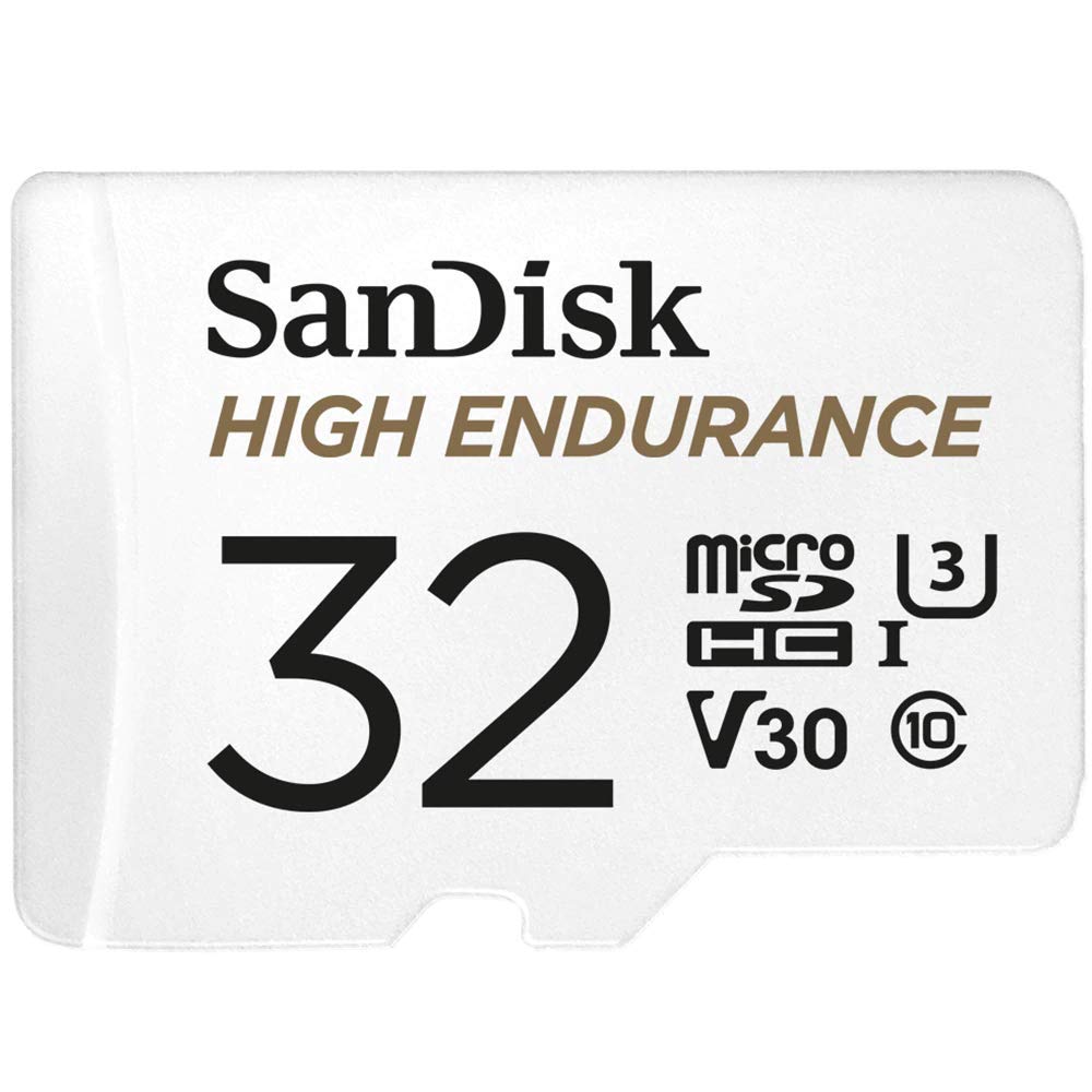 SanDisk HIGH ENDURANCE Video Monitoring for Dashcams & Home Monitoring 32 GB microSDHC Memory Card + SD Adaptor, Up to 100 MB/s read and 40 MB/s Write, Class 10, U3, V30, White