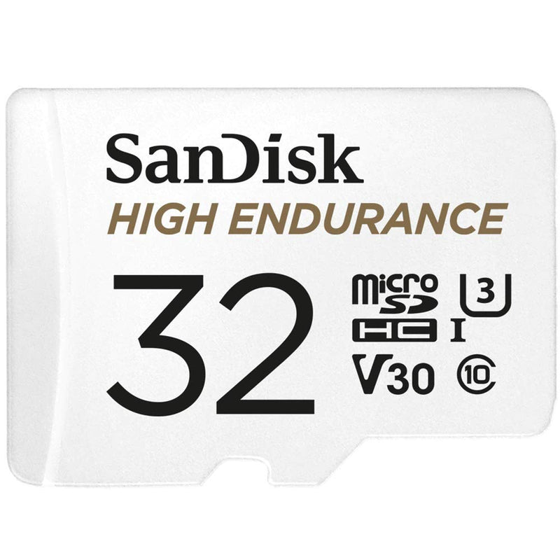 SanDisk HIGH ENDURANCE Video Monitoring for Dashcams & Home Monitoring 32 GB microSDHC Memory Card + SD Adaptor, Up to 100 MB/s read and 40 MB/s Write, Class 10, U3, V30, White