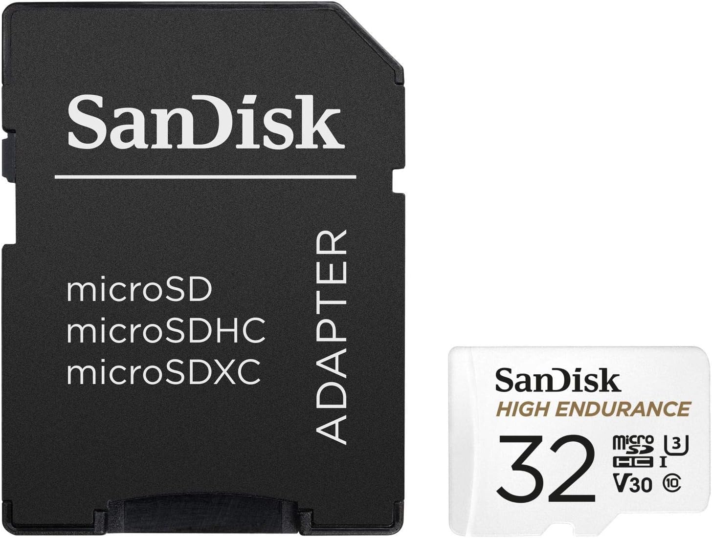 SanDisk HIGH ENDURANCE Video Monitoring for Dashcams & Home Monitoring 32 GB microSDHC Memory Card + SD Adaptor, Up to 100 MB/s read and 40 MB/s Write, Class 10, U3, V30, White