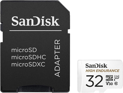SanDisk HIGH ENDURANCE Video Monitoring for Dashcams & Home Monitoring 32 GB microSDHC Memory Card + SD Adaptor, Up to 100 MB/s read and 40 MB/s Write, Class 10, U3, V30, White