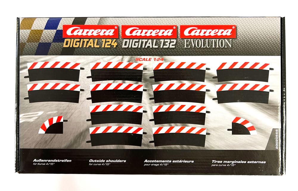 Carrera 20020568 Outside Shoulder Curve 4/15° (12), end Piece (2) Slot Car Track Accessory, Multicoloured
