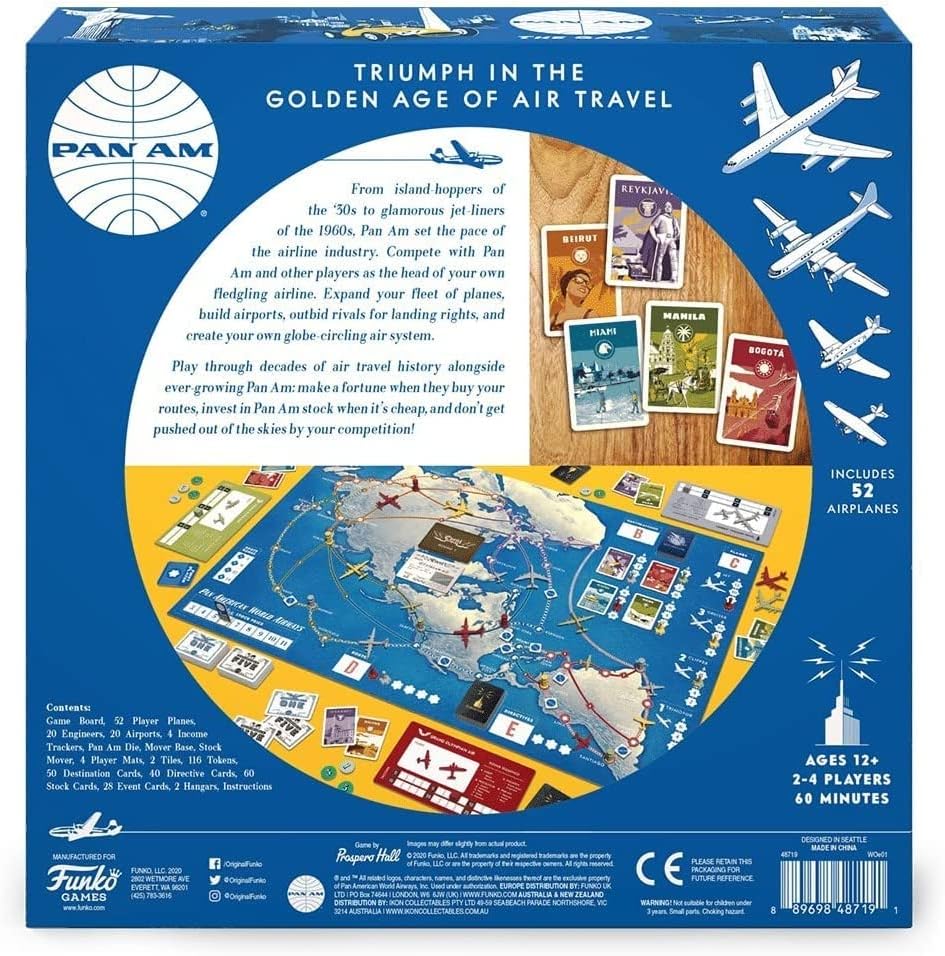 PAN AM Fun Strategy Board Game For The Whole Family - Includes 52 Airplane Miniatures From 4 Distinct Airline Eras (Ages 12+) Ideal for 2-4 Players - Funko 48719 Signature Games