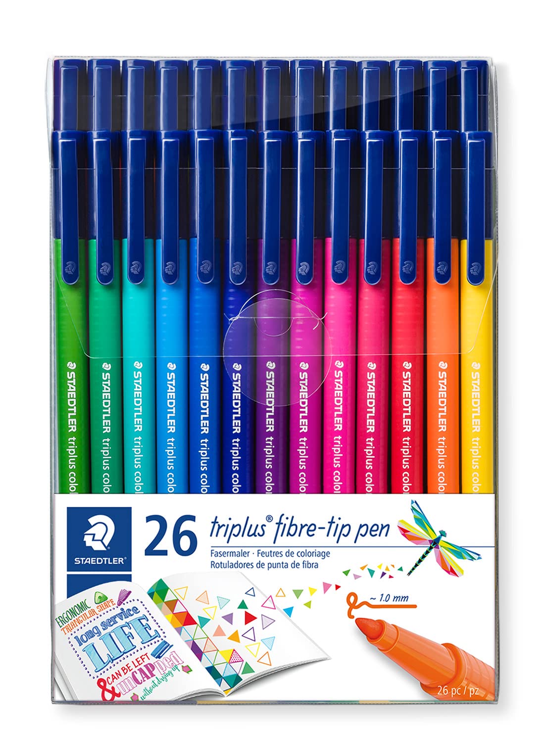 Staedtler 323 Triplus Colour Fibre-Tip Pens, 1.0 mm, Assorted Colours, Pack of 26 26 count (Pack of 1) Standard Packaging Assorted Colours
