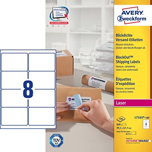Avery Laser Parcel Label 99x67.7mm 8 Per A4 Sheet White (Pack 800 Labels) L7165-100