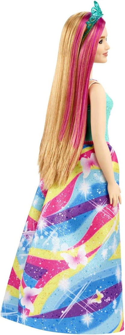Barbie Dreamtopia Muñeca Hada con Top Azul y Falda Arcoiris, Curvy (Mattel GJK16