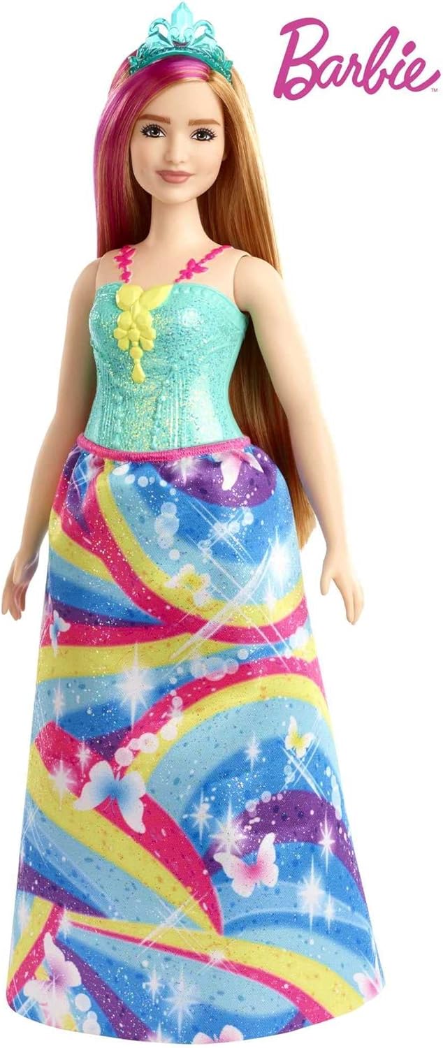 Barbie Dreamtopia Muñeca Hada con Top Azul y Falda Arcoiris, Curvy (Mattel GJK16