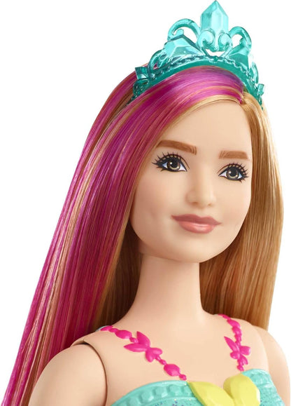 Barbie Dreamtopia Muñeca Hada con Top Azul y Falda Arcoiris, Curvy (Mattel GJK16
