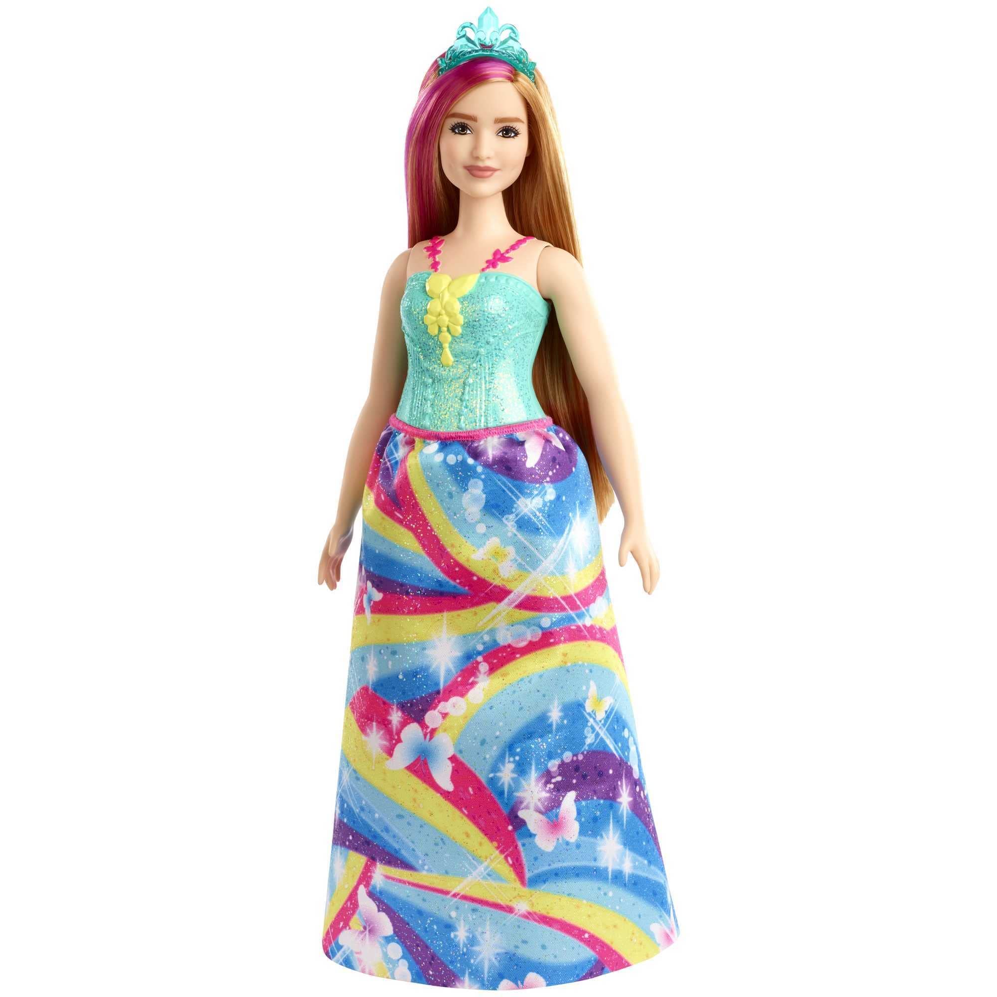 Barbie Dreamtopia Muñeca Hada con Top Azul y Falda Arcoiris, Curvy (Mattel GJK16