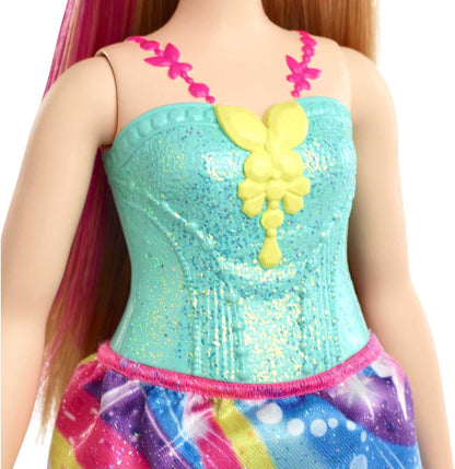 Barbie Dreamtopia Muñeca Hada con Top Azul y Falda Arcoiris, Curvy (Mattel GJK16