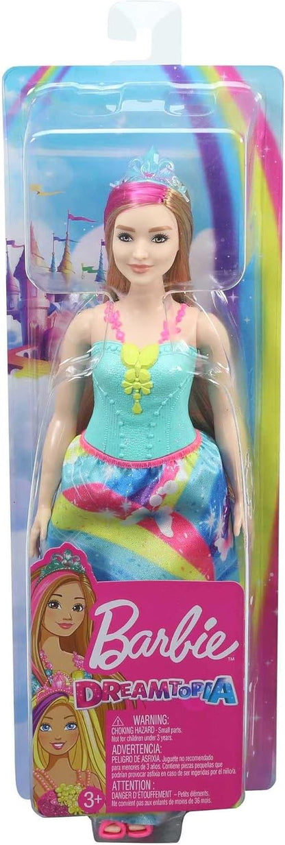 Barbie Dreamtopia Muñeca Hada con Top Azul y Falda Arcoiris, Curvy (Mattel GJK16
