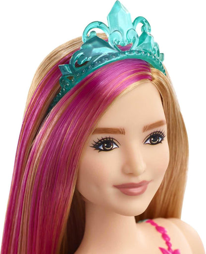 Barbie Dreamtopia Muñeca Hada con Top Azul y Falda Arcoiris, Curvy (Mattel GJK16