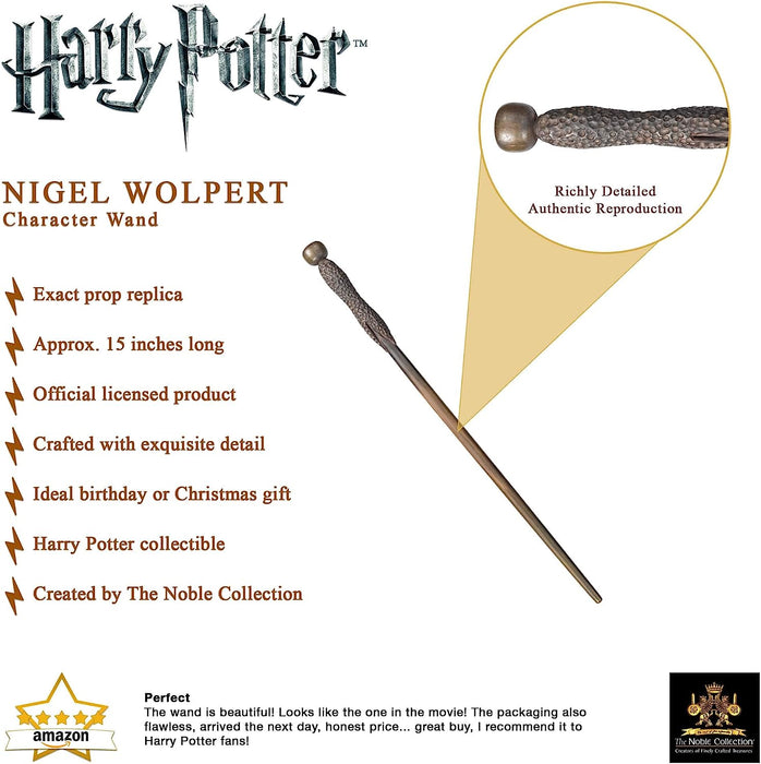 The Noble Collection - Nigel Wolpert Character Wand - 15in (37.5cm) Wizarding World Wand With Name Tag - Harry Potter Film Set Movie Props Wands