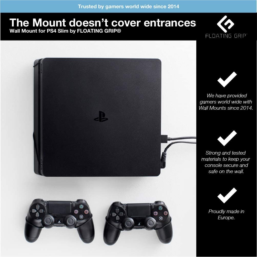 PS4 Slim Wall Mount by FLOATING GRIP - Bundle