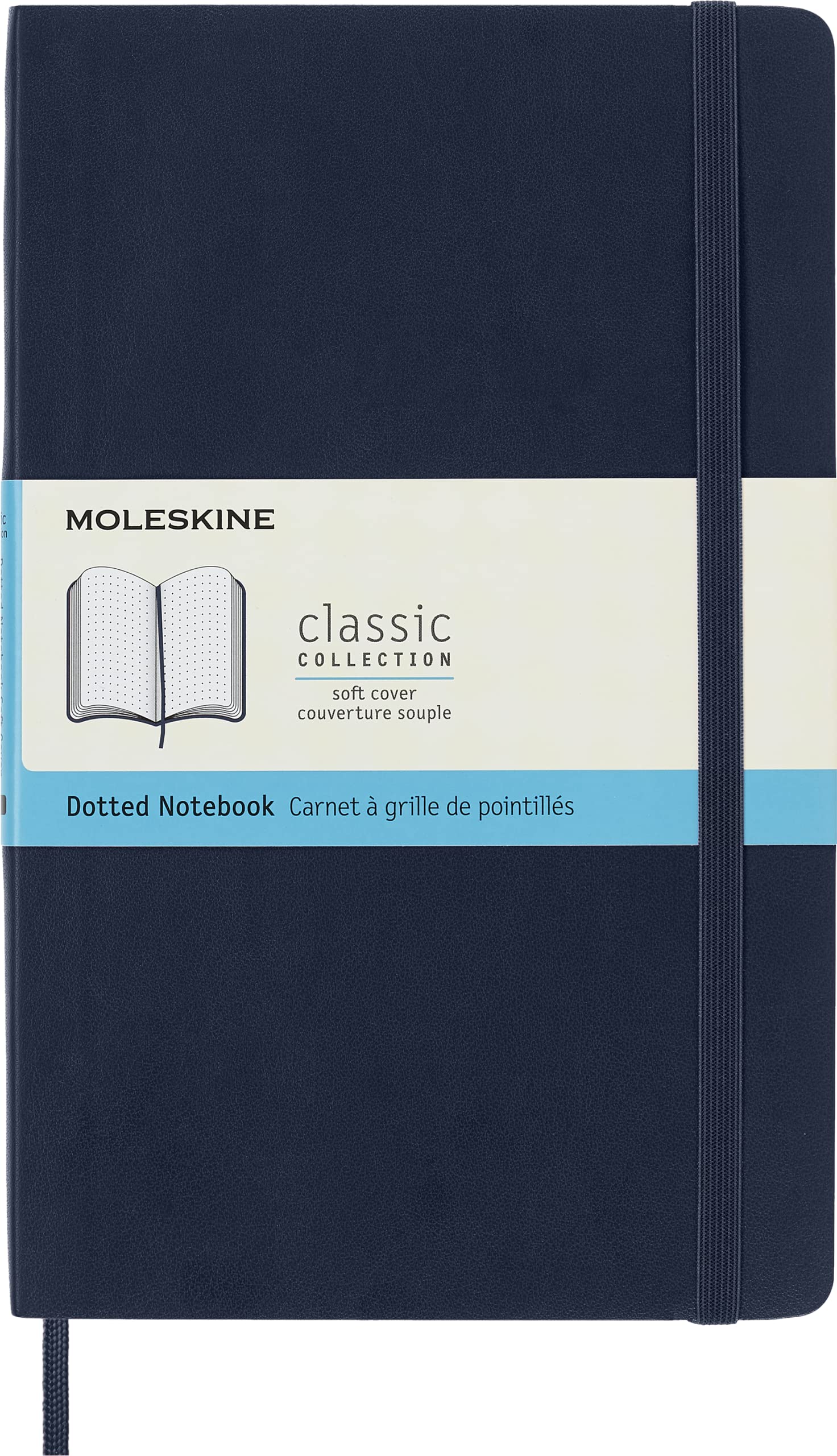 Moleskine Classic Dotted Paper Notebook, Soft Cover and Elastic Closure Journal, Color Sapphire Blue, Size Large 13 x 21 A5, 192 Pages