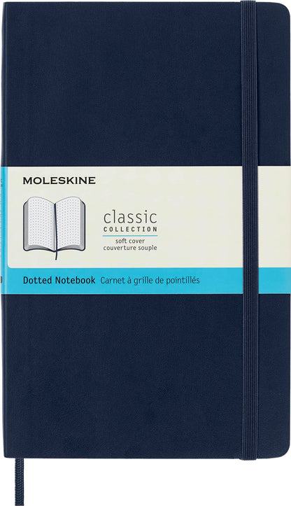 Moleskine Classic Dotted Paper Notebook, Soft Cover and Elastic Closure Journal, Color Sapphire Blue, Size Large 13 x 21 A5, 192 Pages