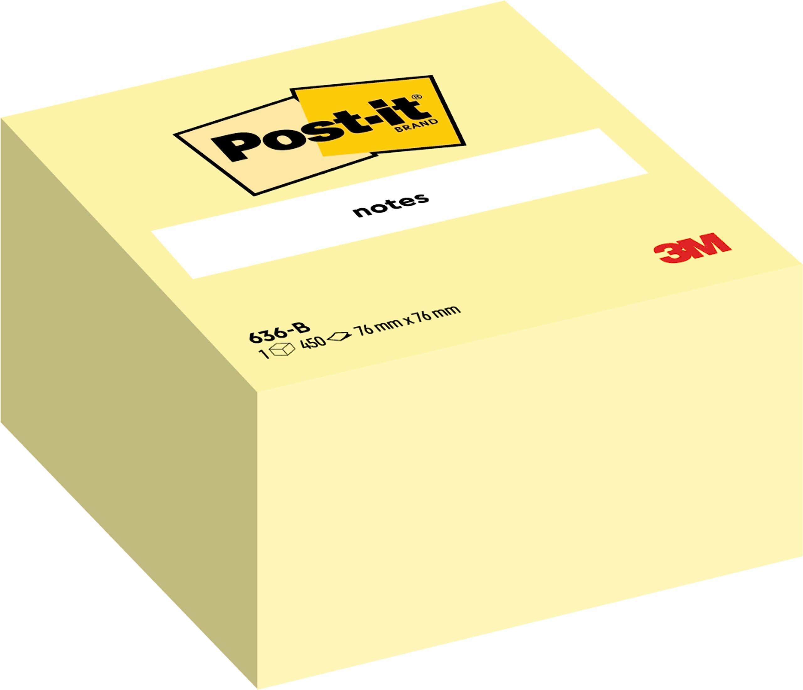 Post-it Sticky Notes Cube Canary Yellow, Pack of 1 Pad, of 450 Sheets, 76 mm x 76 mm, Pink, Yellow, Orange, Green Colors - Self-stick Notes For Note Taking, To Do Lists & Reminders