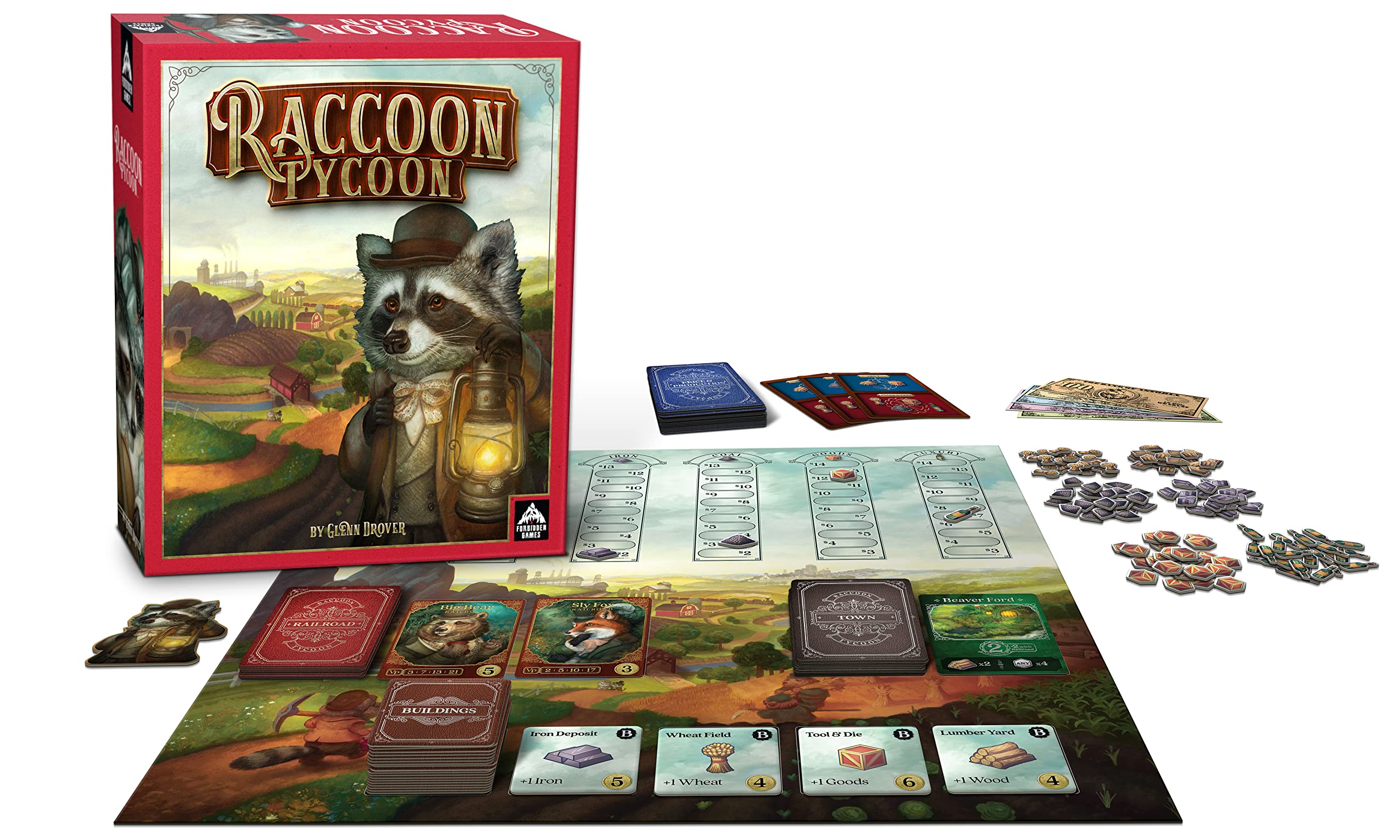 RACCOON TYCOON - Gateway Strategy Board Game for Adults and Family | Fast, Fun, Economic and Set-Collecting Competitive Game | 2-5 Players | Ages 8 and Up | 60-90 Minutes | by Forbidden Games