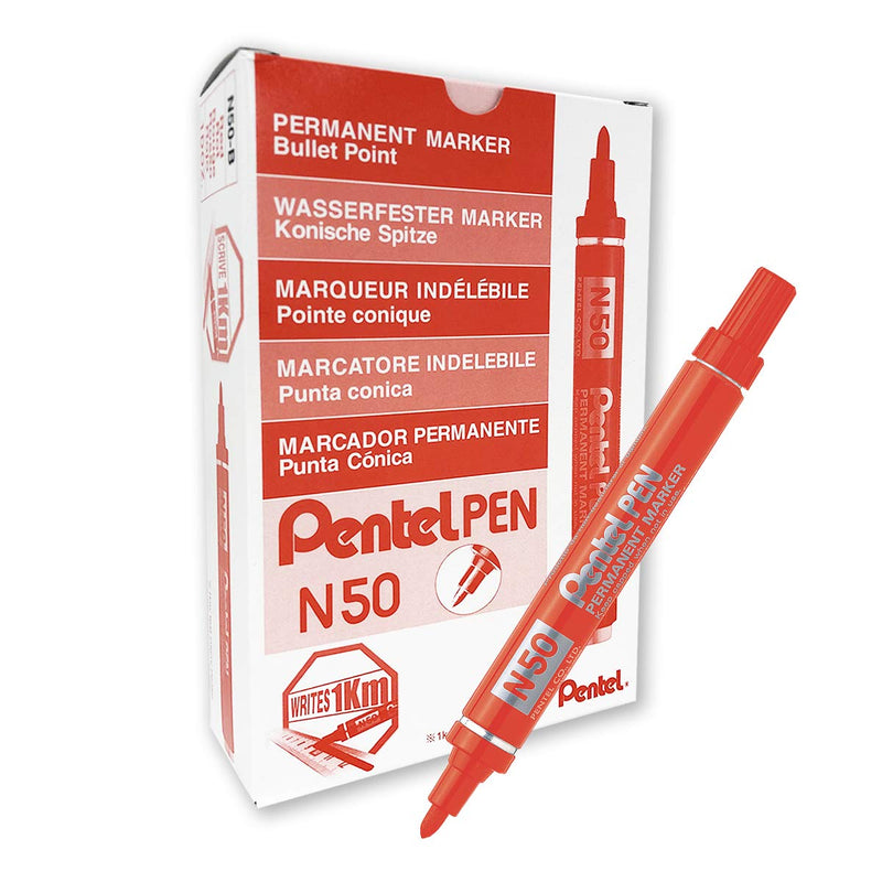 Pentel N50 Permanent Marker Bullet Tip 1.5-2mm Line Red Ref N50-B