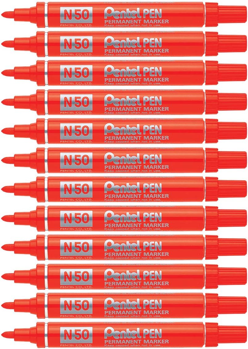 Pentel N50 Permanent Marker Bullet Tip 1.5-2mm Line Red Ref N50-B
